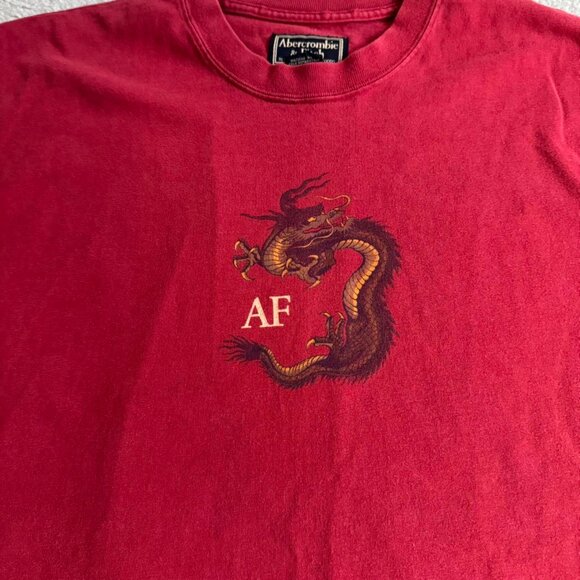 Vintage Y2K Abercrombie & Fitch Men's Red Burgundy Dragon T-shirt RARE - Picture 2 of 6